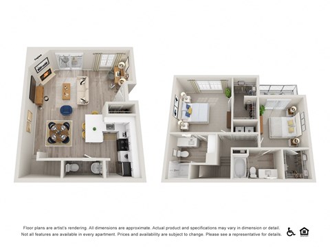 Floor plan for 2 beds, 2.5 baths, 1208 sqft